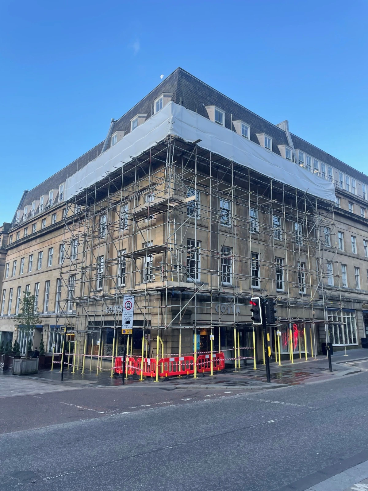 Earl Grey House in Newcastle with scaffolding around its facade.